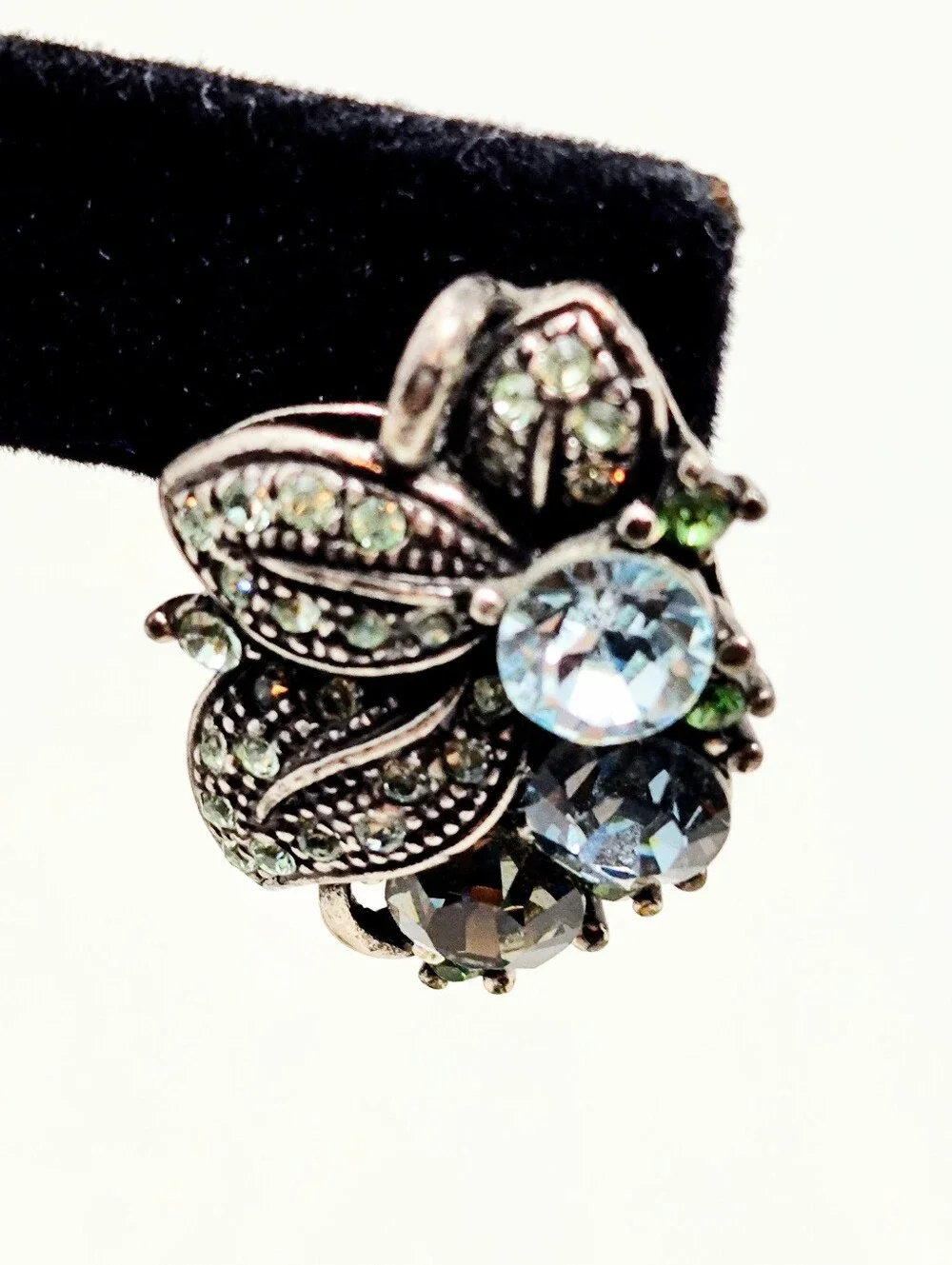 Lovely Vintage Marcasite Statement Earrings With Blue And Green Crystal Accents